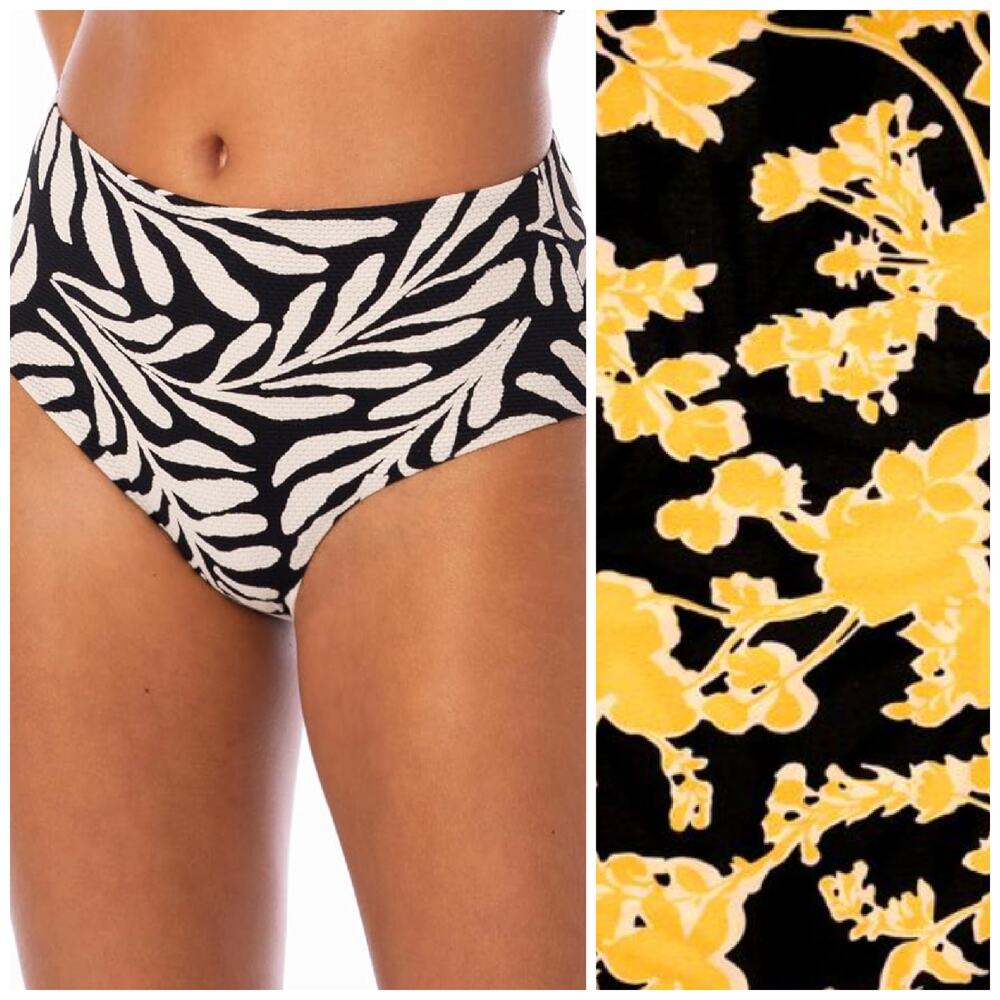 MAAJI Lush Feather Venus Classic Bikini Bottom Small Black/Yellow Reversible NWT